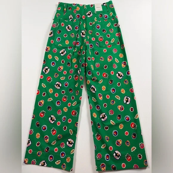 Anthropologie Maeve Colette Fruit Print Cropped Wide Leg Pants Green Size 28 NWT - Picture 5 of 15